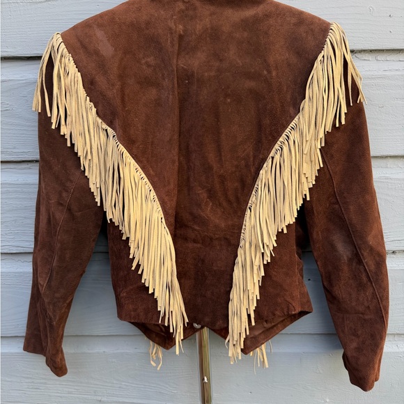 Tony Lama Brown Suede Jacket with Fringe and boning - Picture 3 of 3